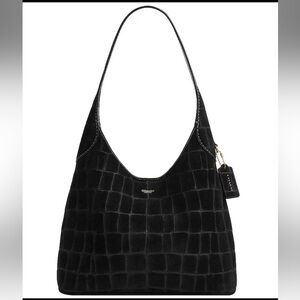 Coach 🖤🖤 Embossed Black Croc suede Brooklyn 28 Shoulder Hobo Bag NWT
